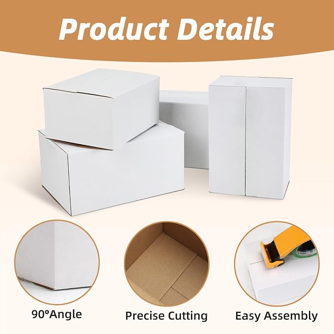 20 Pack 8x6x4, 9x6x4, 10x7x5, 11x6x6 Assorted Sizes Shipping Boxes for Small Business, Each Size 5 Pack, White Corrugated Cardboard Small Box for Packaging, Moving, Mailing, and Storing