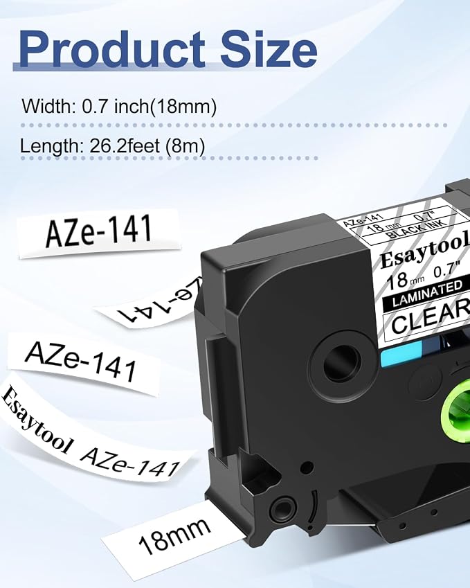 5 X Compatible with P-Touch TZe-141 AZE-141 TZ-141 Black on Clear 18mm 0.7'' Laminated Label Tape Replacement for Ptouch PT-1300 PT-2030 PT-300 PT-D400AD PT-E550W PT-P950NW Label Maker