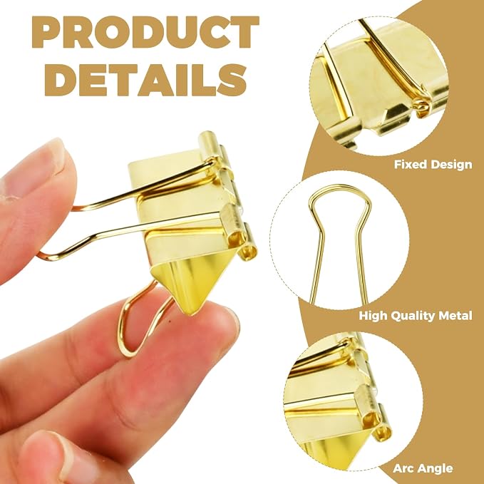 100 Pcs Binder Clips for Office, Paper Clamps, Metal Clamp Bulk for Document Organizing, School Supplies for Teachers Business, Gold Binder Clips Assorted Sizes