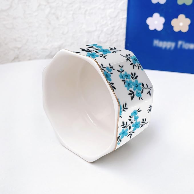 Ceramic Paper Clip Holder With Shiny Gold Line Marble Floral Paper Clip Dispenser for Desk Cute Flowers Paper Clip Organizer Office Binder Clip Holder Gift for Office (Teal Blue)