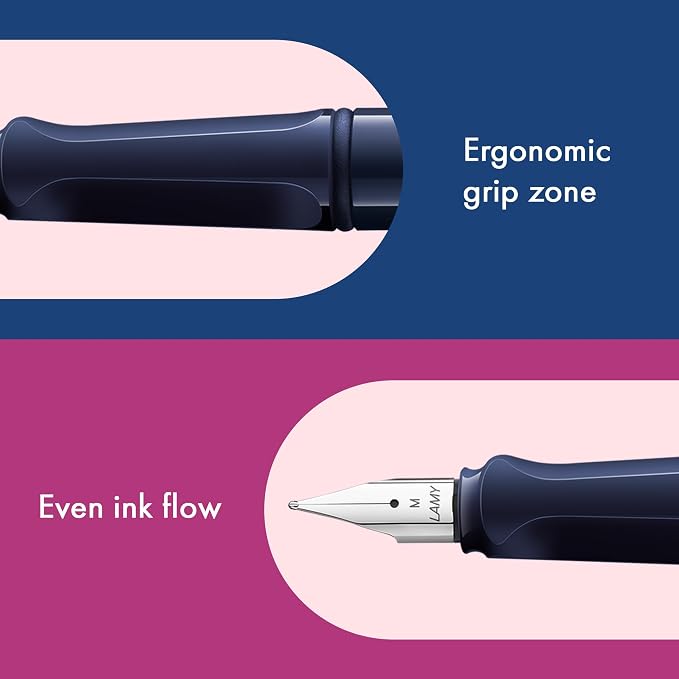 LAMY safari dark dusk - Fountain Pen with ergonomic grip & polished steel nib in size M - ideal for any Writing & Calligraphy - including LAMY T 10 blue cartridge - Right-Handed