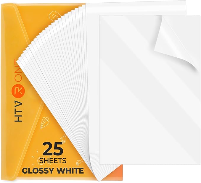 HTVRONT Printable Vinyl Sticker Paper - 8.5"x11" Glossy White printable vinyl for inkjet printer 25Pcs - Dries Quickly and Holds Ink Beautifully