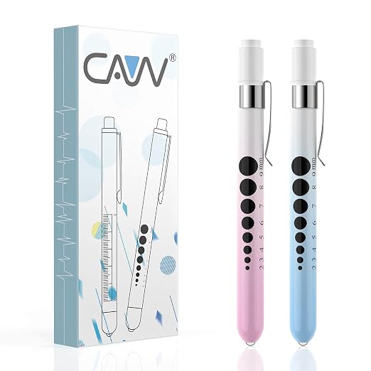 CAVN Pen Light with Pupil Gauge LED Penlight for Nurses Doctors | 2 Pcs Reusable Medical Penlight for Nursing Students, Gradient Pink and Blue