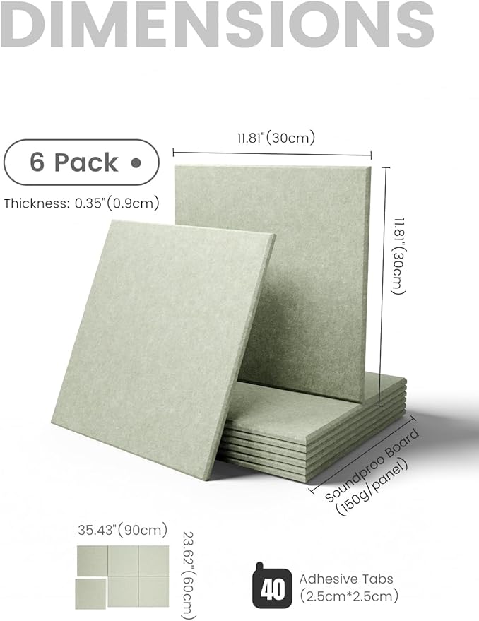 Large Felt Bulletin Board 36"x24" Cork Board Alternative - 6 Pack with 40 Safe Removable Adhesive Tabs, Cork Boards for Walls Cork Board for Home Office Classroom Pin Board-Sage Green