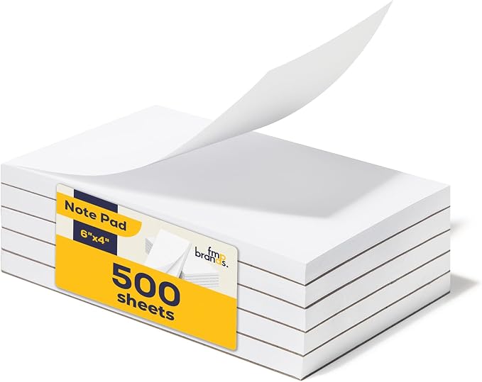 FMP Brands 5 Pack (Total 500 Sheets) Note Pads 4x6, 100 Sheets Per Memo Pad, Server Note Pads, White Waitress Small Notepad, Writing Scratch Paper, Pads of Paper, To Do List Memo & Scratch Server Accessories