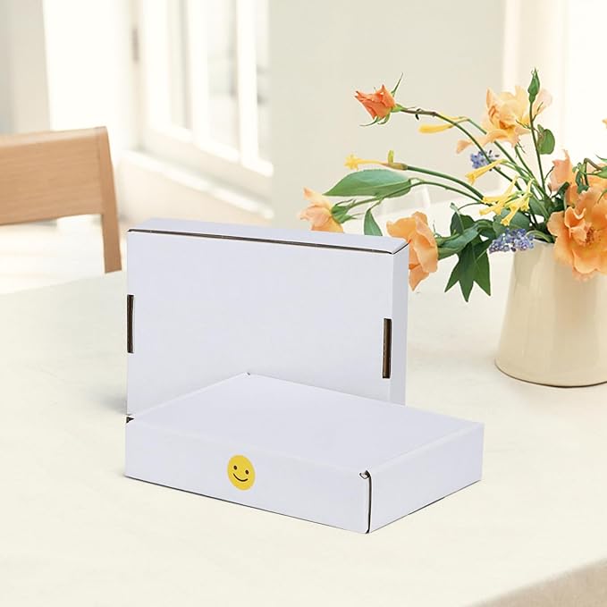 HORLIMER 8x5.5x1.6 inches Shipping Boxes Set of 25, White Corrugated Cardboard Box Literature Mailer, 25 Stickers Included