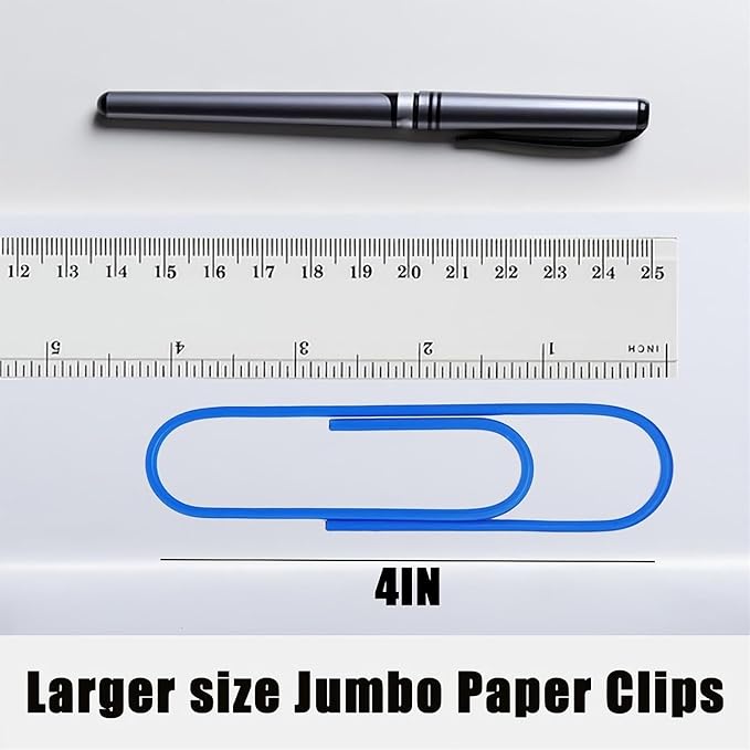 50 Pack 4 Inches Jumbo Paper Clips, Vinyl Coated Multicolored Extra Large Mega Paperclips, Colored Binder Clip for Office School Document Organizing Office Supply Accessories