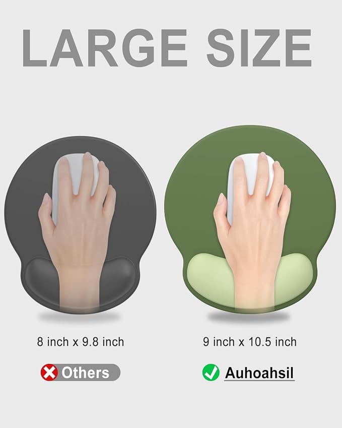 Auhoahsil Ergonomic Mouse Pad with Wrist Rest, Comfortable Silicone Non-Slip Computer Pain Relief Gel Mouse Mat with Wrist Support for Gaming, Work, Office, Women & Men, Cute Pattern, Green