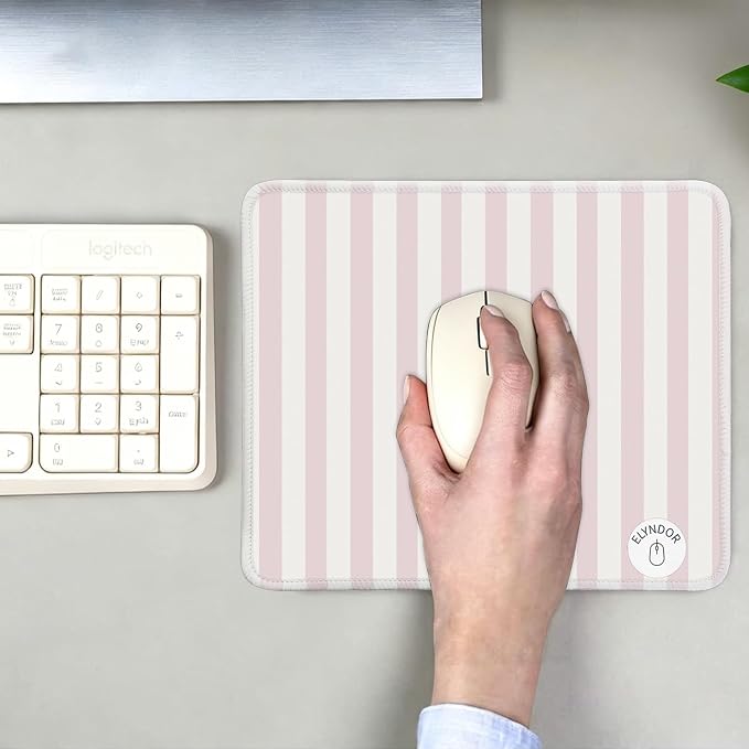 Mouse Pad for Desk with Stitched Edge, Premium Cute Washable Mouse Pads. Computer Mousepad with Non-Slip Rubber Base, Mousepads for Laptop, 9.25x7.75x0.12 inch (Pink Stripes)