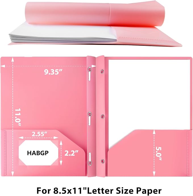 2 Pocket Folder with Prongs (10 Pack, Pastel), Plastic Folders with Pockets | Pastel Colors, Business Card Holder, Fit Letter Size, Organizing Papers, in School, Office, Business