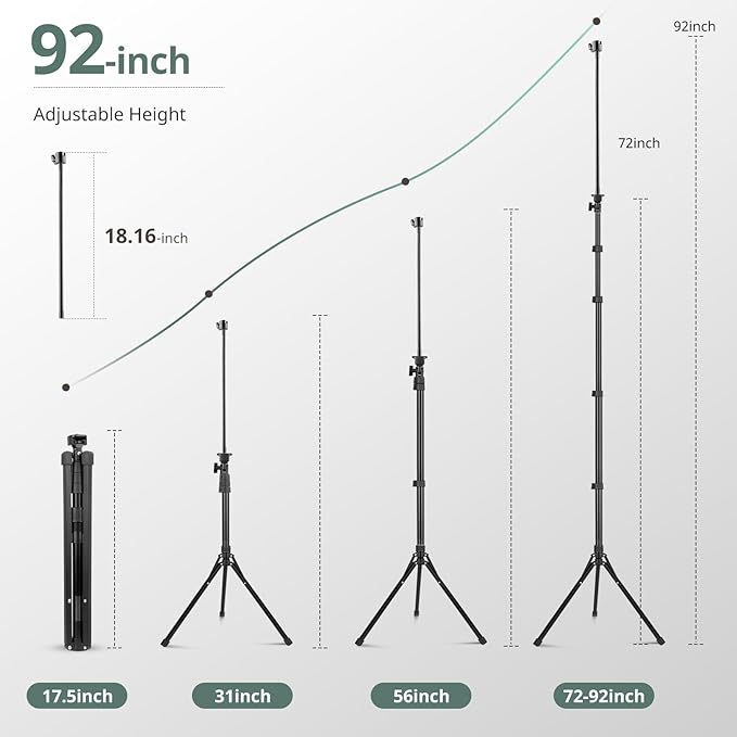 Sensyne 92" Cell Phone Tripod, Selfie Stick Tripod with 16.5" Flexible Gooseneck, Overhead Phone Stand for Video Recording, Photography, Compatible with Phone, Camera
