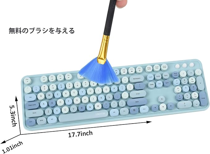 UBOTIE Colorful Wireless Keyboard and Mouse Combo (Blue-Colorful) | Retro Typewriter Floating Full-Sized Keys Computer Keyboard with Optical Mouse, 2.4GHz USB Connection for Windows Mac