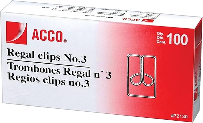 ACCO #3 Regal Owl Clips, Steel Wire, 1 Inch Length, Silver, 100 per Box (A7072130)