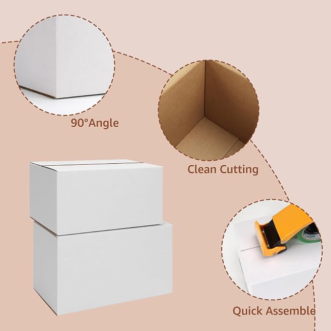 Hoikwo 30 Packs Small Shipping Boxes Mixed Sizes | 15 PCS Each of 11x6x6 and 10x7x5, White Corrugated Cardboard Box for Small Business Packaging and Mailing