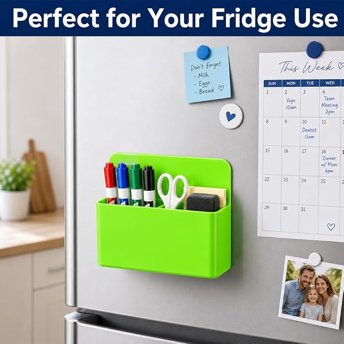 Magnetic Pencil Pen Holder, 2 PCS Dry Erase Marker Holder for Whiteboard, Green Magnet Storage Pencil Cup Case Box Fridge Organizers Locker Accessories for Office School Classroom Teacher Must Haves