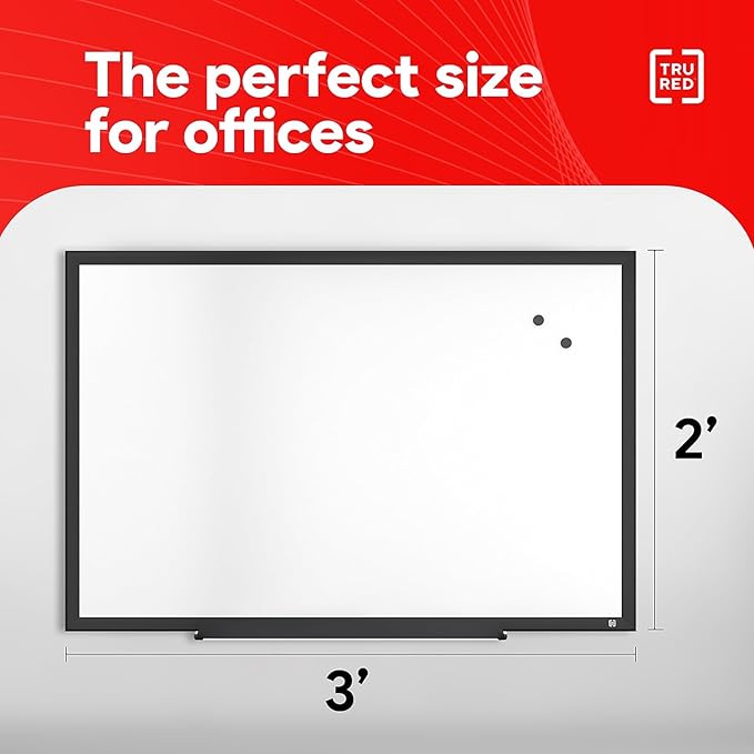 TRU RED Steel Magnetic Whiteboard | Dry Erase Board for Wall, White Board with Black Aluminum Frame, 3 ft x 2 ft