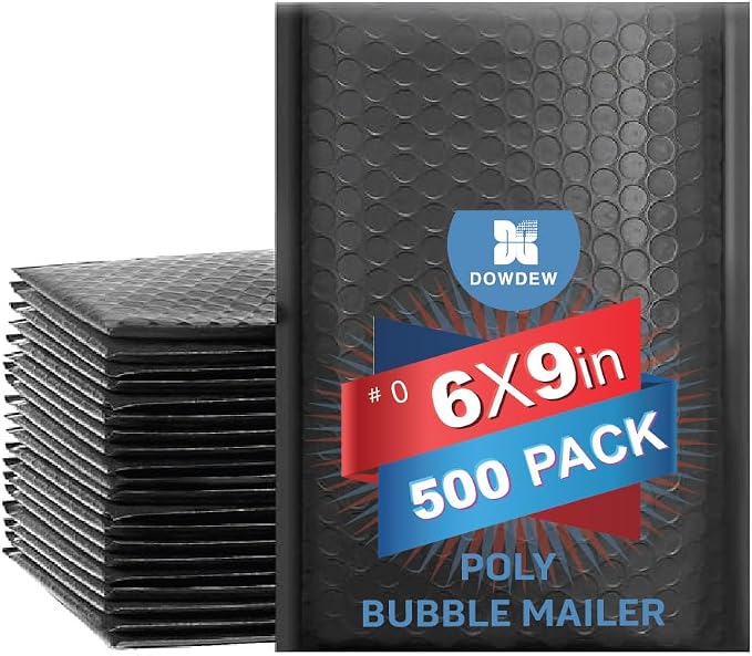 Water Resistant Bubble Envelope Mailers [500 Pack] 6 inch x 9 inch #0 Black Poly Padded Shipping Envelopes Self Sealing Cushioned Packaging Bags