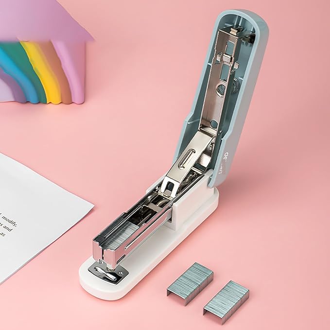 Desktop Staples, 4.2 Inch Labor Saving Macaroon Color Stapler for 20 Sheets Capacity with 1000 Pcs No.12 Staples (White)