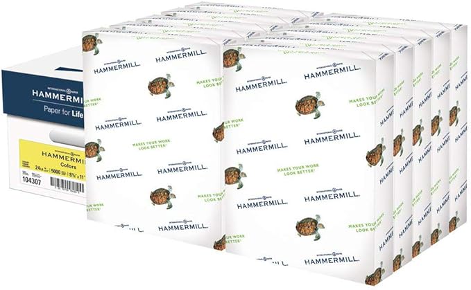 Hammermill Colored Paper, 24 lb Canary Printer Paper, 8.5 x 11-10 Ream (5,000 Sheets) - Made in the USA, Pastel Paper, 104307C