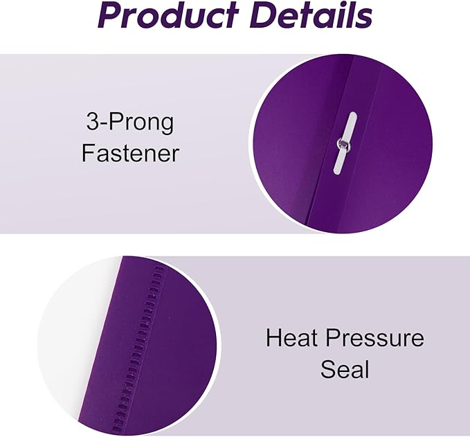24-Pack Plastic Folders with Pockets and Prongs,2-Pocket Folders with 3 Fasteners, Holds 8-1/2" x 11" Paper for School/Office/Home, Purple