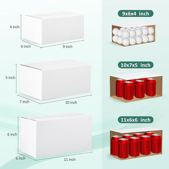 Eupako 30 Pack Small Shipping Boxes Assorted Sizes, White Corrugated Box Mailers, 9x6x4 & 10x7x5 & 11x6x6 10 PCS Each Small Boxes, Cardboard Boxes for Packaging Small Business, Mailing