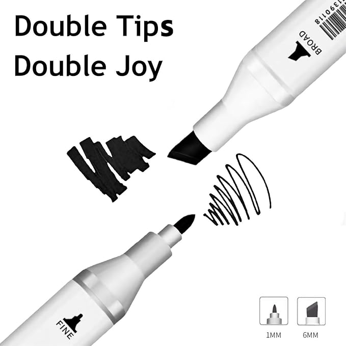 Arhomet 6pcs Black Alcohol Markers Set, Dual Tips Art Markers Drawing Sketched Double Tipped for Beginner Adults Artists (Black)