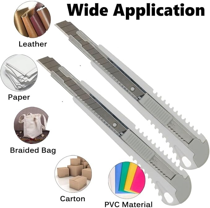 9mm Snap Off Utility Knife 3 Pack High Hardness Retractable Box Cutters with 30 Pcs Snap Off Blades,Package Cutter 9mm Knife for Home Office Workstation,White