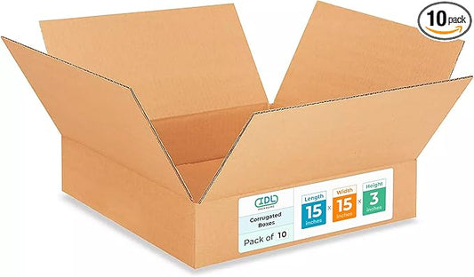 Medium Moving & Shipping Boxes 15x15x3 inches (10-Pack) - Extra Strength 200 lb vs Regular - USA-Made Corrugated Durable Shipping Boxes - Box Shipping Box - Corrugated Packaging Box by IDL Packaging