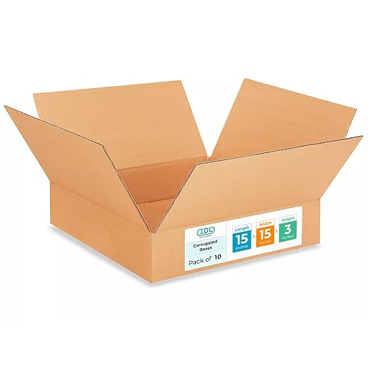 Medium Moving & Shipping Boxes 15x15x3 inches (10-Pack) - Extra Strength 200 lb vs Regular - Corrugated Durable Shipping Boxes - Box Shipping Box - Corrugated Packaging Box by IDL Packaging | Extra Strength 200 lb vs Regular - Corrugated Durable Shippi...