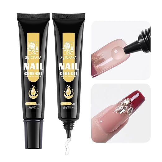 Gel Nail Glue for Nails Tips, 2pcs 15g Super Strong Solid Gel Soak Off for Acrylic Extensions Fake Nails Press On Nails U V Lamp Curing Needed Long Lasting Gel Glue Kit