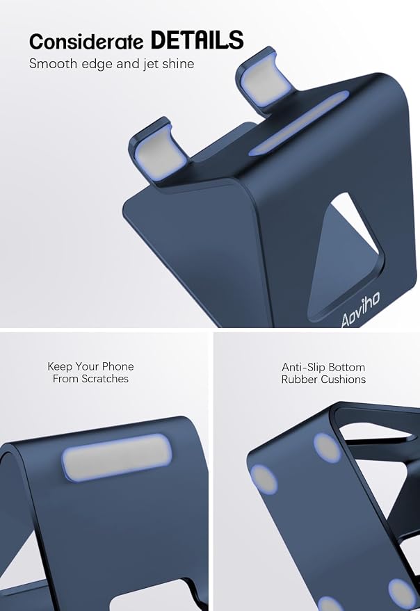Aoviho Cell Phone Stand for Desk, Aluminum Phone Holder,Navy Blue | Built to Last, Hands-Free Viewing, Fits iPhone 17/16/15 Series & Samsung Galaxy, Ideal for Home & Office