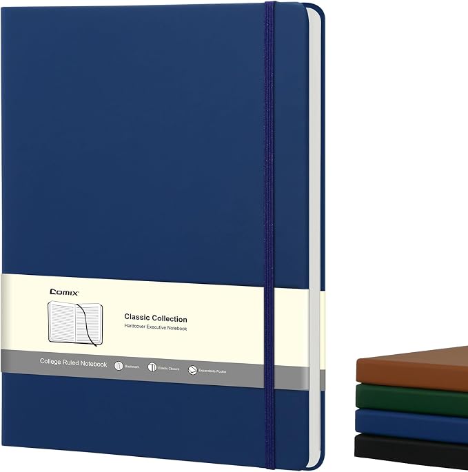 Comix A4 Lined Journal Notebook, 208 Pages, Large Size-8.5" x 11", Navy | Hardcover Journaling Notebooks for Men & Women, Fits for Work, Office, Business, School, Notes Taking & Writing