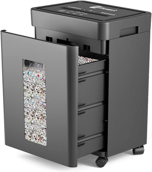 Frossvt Heavy Duty Paper Shredder Micro-Cut High Security Level P-4/12 Sheets 10-Minutes Running Time/AUTO Reverse/ 5.3-Gallon Pull Out Bin, Anti-Jam & Quiet Shredder for Office Home