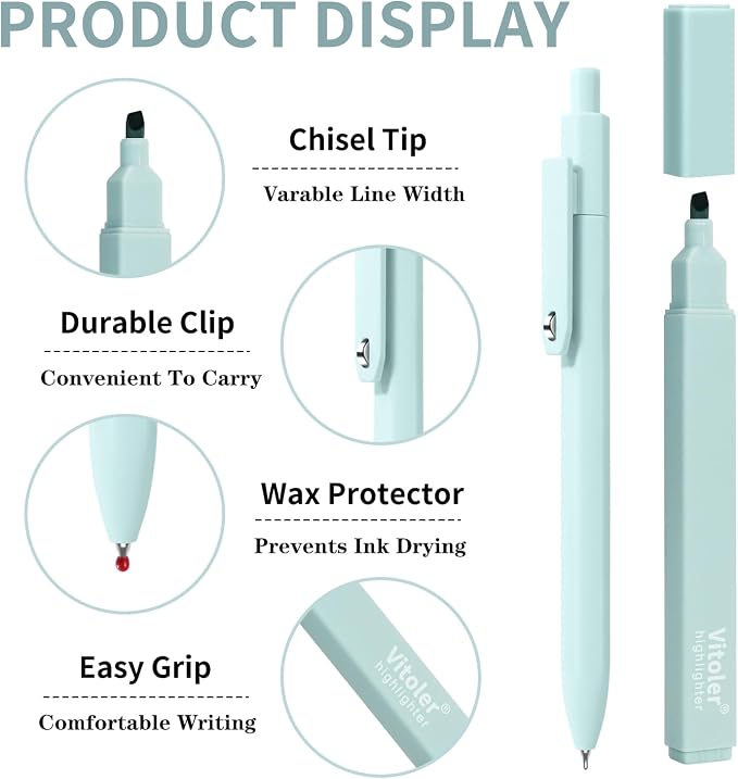 Aesthetic Highlighters and Black Ink Pens Set,Smooth Writing,Quick-Drying | 6pcs Chisel Tip Highlighters & 6pcs 0.5mm Fine Point Gel Pens for Women Nurse Bible Study,School and Office Supplies