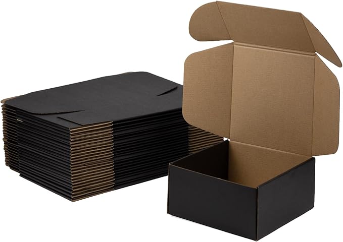 8x8x4 Inches Shipping Boxes Pack of 25, Packaging Corrugated Cardboard Mailer Boxes for Small Bussiness, Black