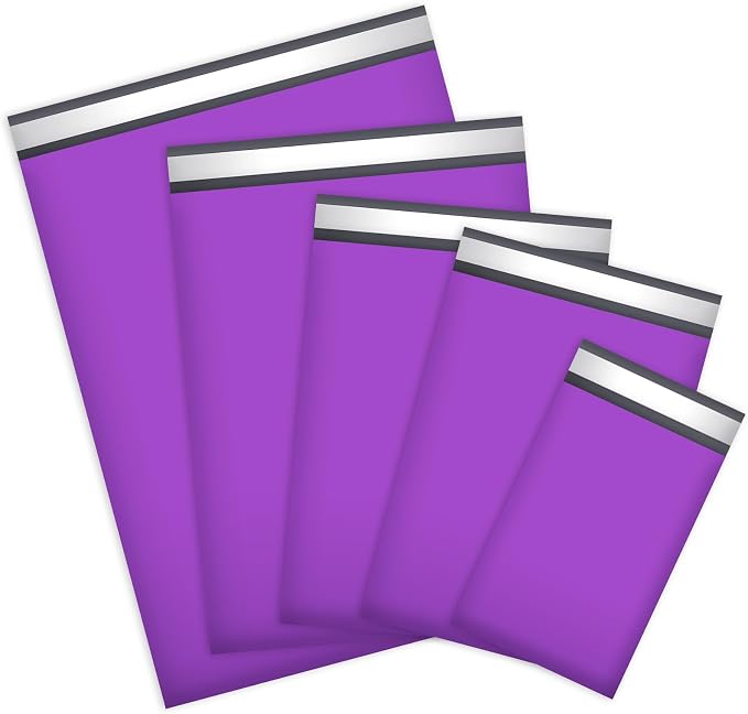 UCGOU 60 Pack Not Padded Purple Poly Mailers Variety Pack, 6x9 Inch & 9x12 Inch & 10x13 Inch & 12x15.5 Inch & 14.5x19 Inch Mailing Bags, Self-sealing Adhesive Mailers Assorted Sizes for Small Business