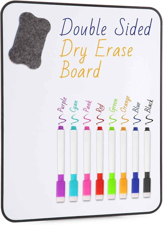 Small White Dry Erase Board Double Sided，Small Dry Erase Board 14x11 Inch,Mini White Board with 8 Markers for Students Office Kitchen