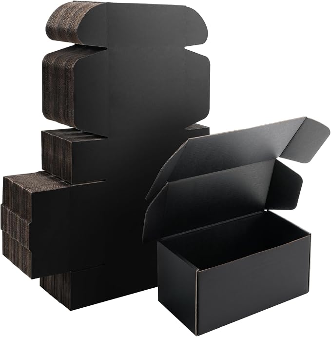 8x4x4 inch Black Shipping Boxes for Small Business- Set of 25 | Sturdy ECT 32 Corrugated Cardboard Mailer Boxes, Easy Assemble for Packaging, Mailing, Gift