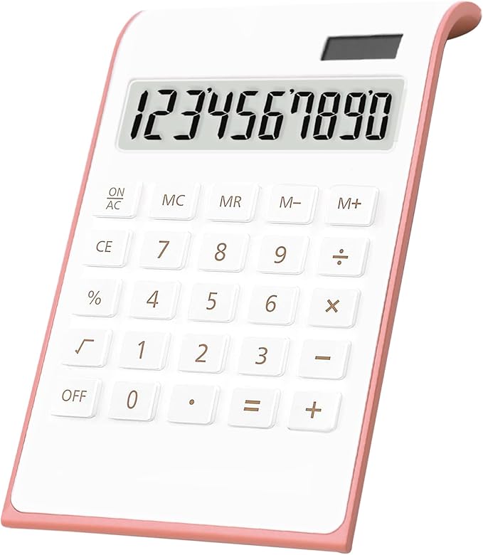 Pink Calculator, Cute Solar Calculator for Desk, Pink Desk Accessories | 10 Digits LCD Display, Pink Desk Calculator, Palm-Sized Portable Design for Office&School, Dual Powered Pocket Calculator