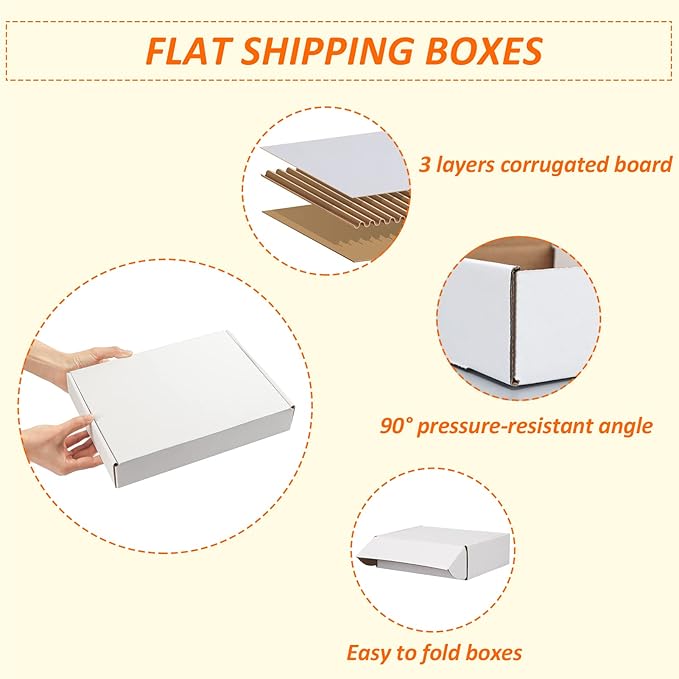 HORLIMER 11x8x2 inches Shipping Boxes Set of 25, White Corrugated Cardboard Box Literature Mailer