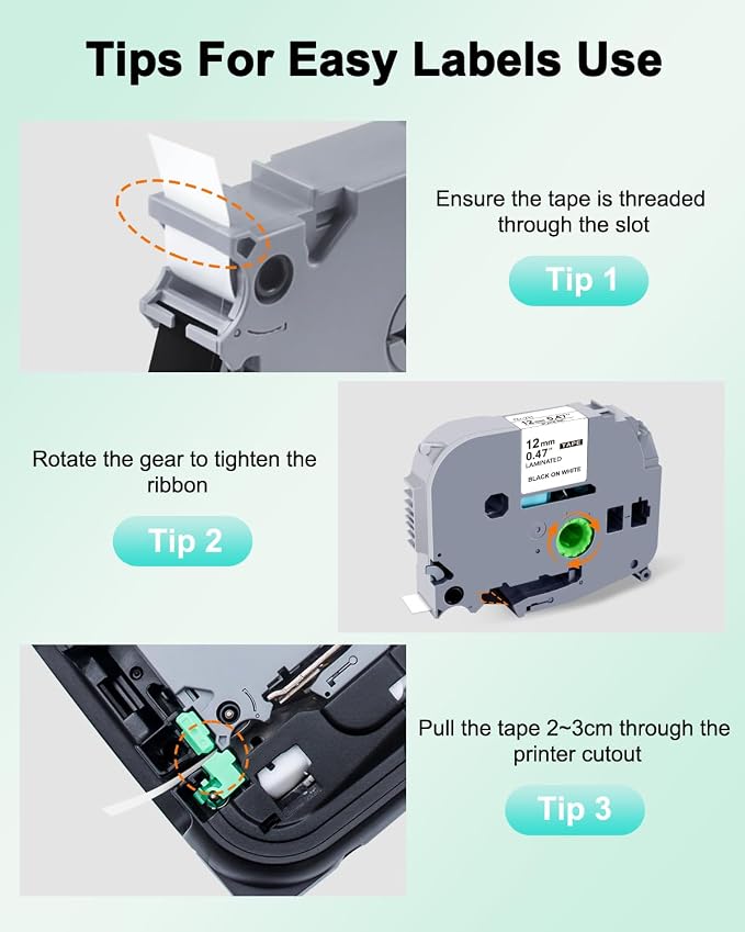 Replacement for Brother Ptouch Tape TZe231 TZe131 431 531 631 731 | Label Maker Tape 12mm 0.47 Laminated White/Clear/Color P Touch Label Tape Work for Brother PT-D210 PTH110 PTP300BT PTD400