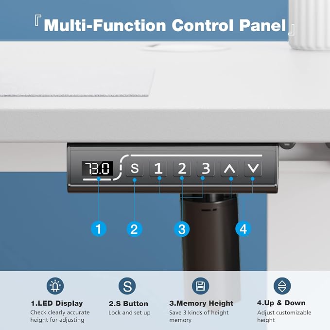 DUMOS 41 Inch Electric Standing Desk, Memory Adjustable Home Office Desk | Sit Stand Up Desk for Work Home Office,Adjustable Desk, Rising Computer Table with Splice Board,Cable Management,Hook,White
