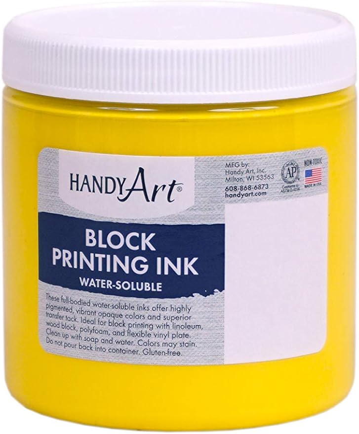 Handy Art Non-Toxic Water Soluble Block Printing Ink, 8 oz Jar, Yellow