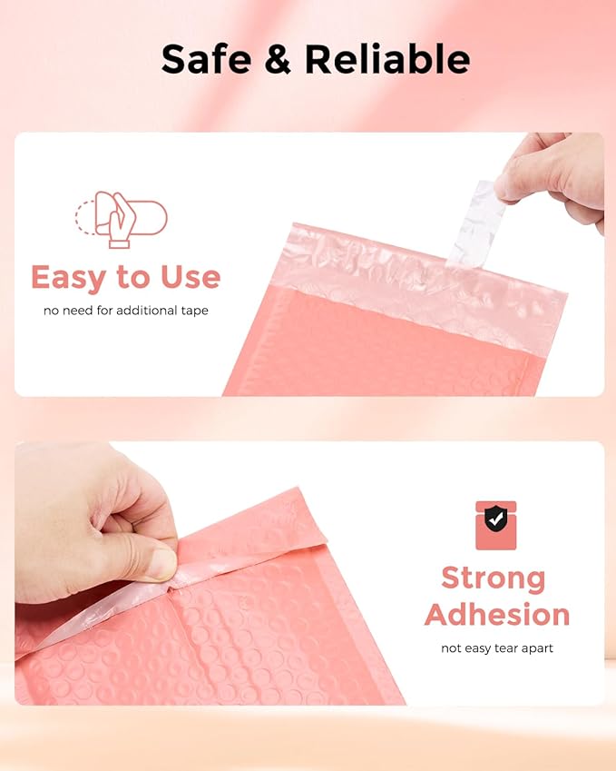 Metronic Bubble Mailers 6x10" 100 Pack Pale Pink Self-Seal Padded Envelopes Usable Size 6x9" Waterproof Bubble Envelopes Bulk for Small Business Padded Mailers for Mailing Jewelry#0