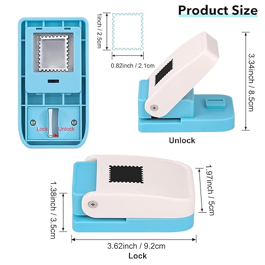 2 Pcs Stamp Punches, Postage Stamp Punch, 1X0.8 inch & 1.1X0.9 inch Embossing Stamps Hole Punch, Portable Lever Paper Puncher, Crafts Punches for Scrapbooking Paper Crafting DIY Projects