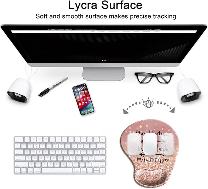 HOPONY Ergonomic Mouse Pad with Gel Wrist Rest Support, Gaming Mouse Pad with Lycra Cloth, Non-Slip PU Base for Computer, Laptop, Home, Office & Travel Hands Pain Relief Rose Gold