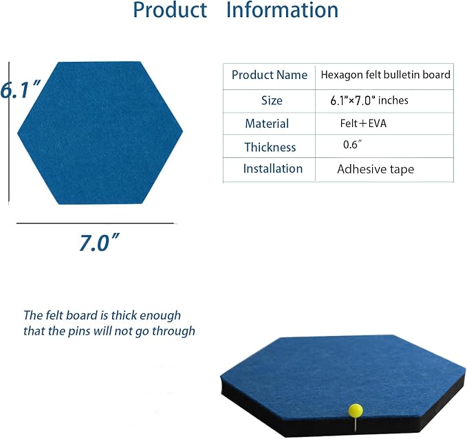 8Pcs Hexagon Felt Cork Board Tiles Self Adhesive Bulletin Board, Pin Board for Wall Decor Memos Photos Display (Set D)