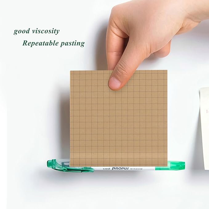 NatureTouch Sticky Notes 6 Packs, 3 x 3 Inches Adhesive Self-Stick Notes in Eye Protection Paper, Multiple Designs of Memo Pads for Reminders, Office, Home, School, Meeting, 80 Sheets/Pad，Kraft，Grid