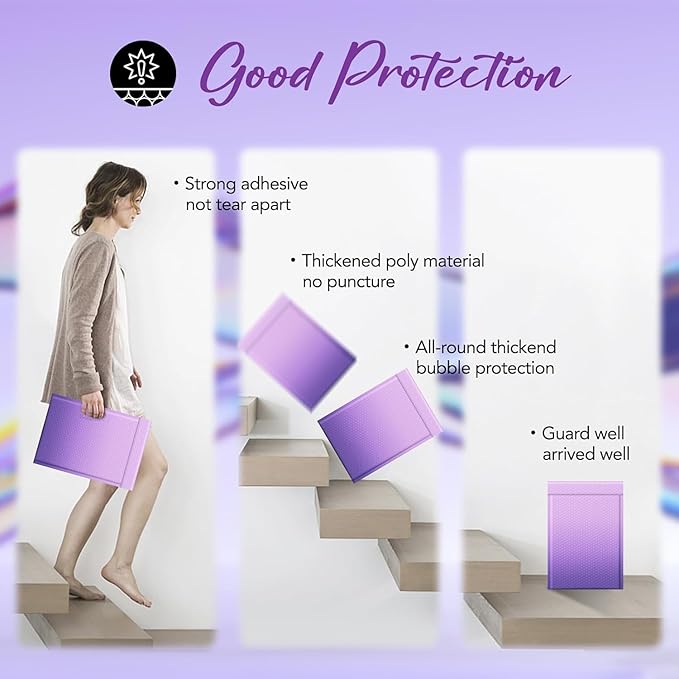 Fuxury 240 Pack Large Bubble Mailers 10.5x16" Gradient Purple Padded Envelopes Cute Design Mailing Envelopes Bubble Cushioning Padded Mailers for Packaging, Small Business #5
