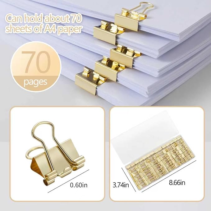 120 Pack Mini Binder Clips, Binder Clips, Small Paper Clips 15mm 5/8 Inch. Micro Size Office Clips for Home School Office and Business (Gold)